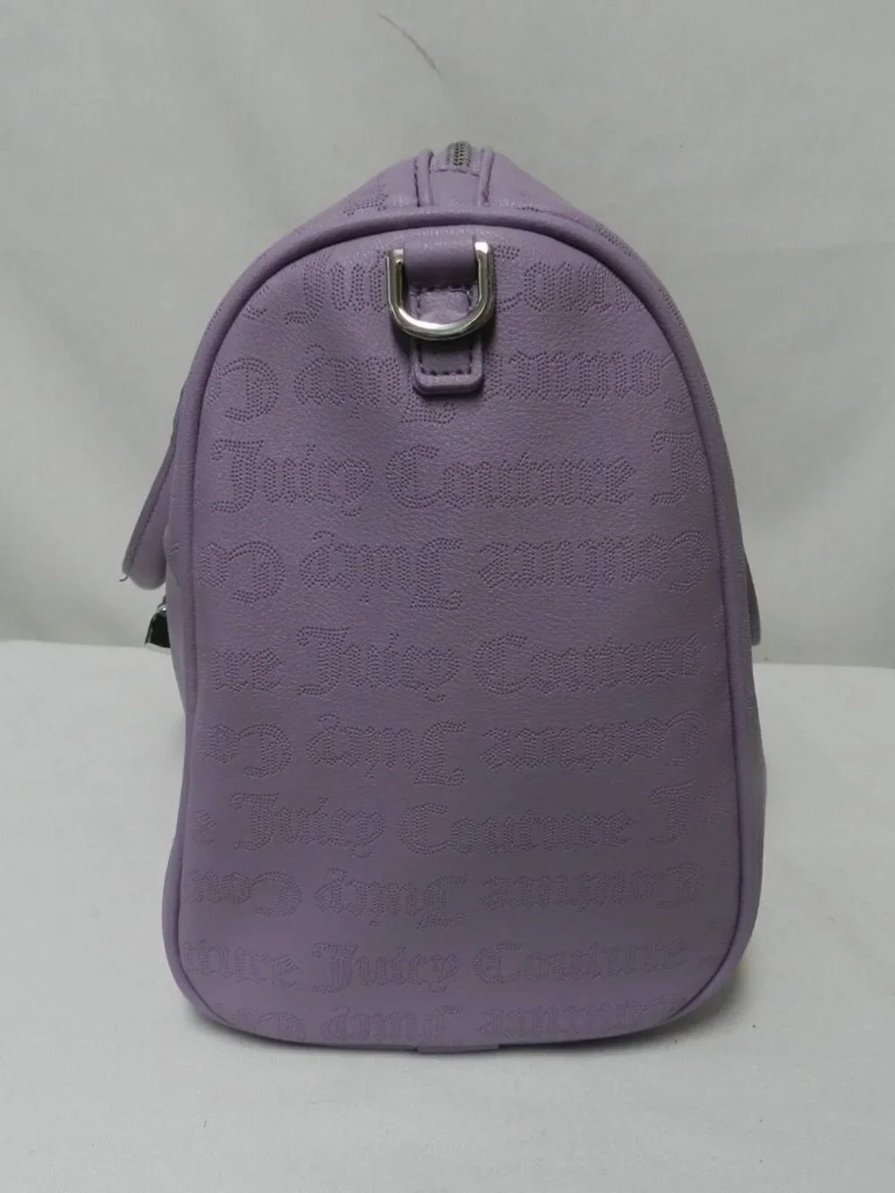 Juicy Couture faux leather barrel tote bag purse Purple zip top  Chain w/ Jewels